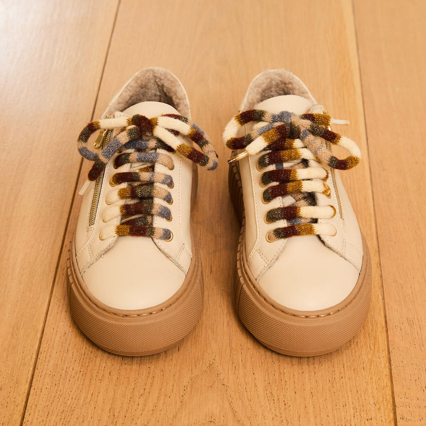 Track-Fur: Cream Leather Shoes Sole Bliss