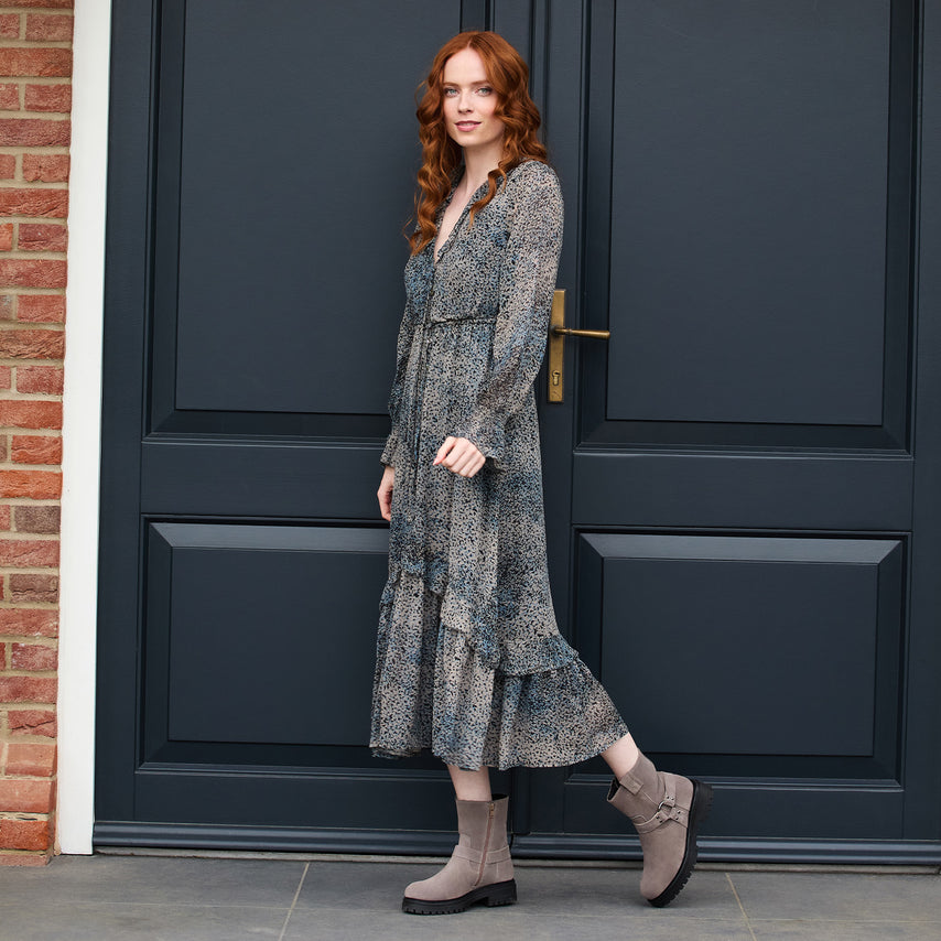 Indie: Taupe Suede & Gunmetal Boots Sole Bliss