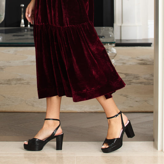 Roma: Black Snake Print Leather Shoes Sole Bliss