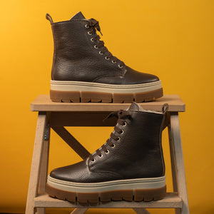 Venture: Chocolate Brown Leather & Shearling Boots Sole Bliss