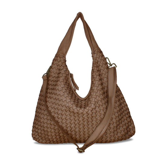 Blythe: Taupe Weave Leather Bags Sole Bliss Taupe Weave Leather