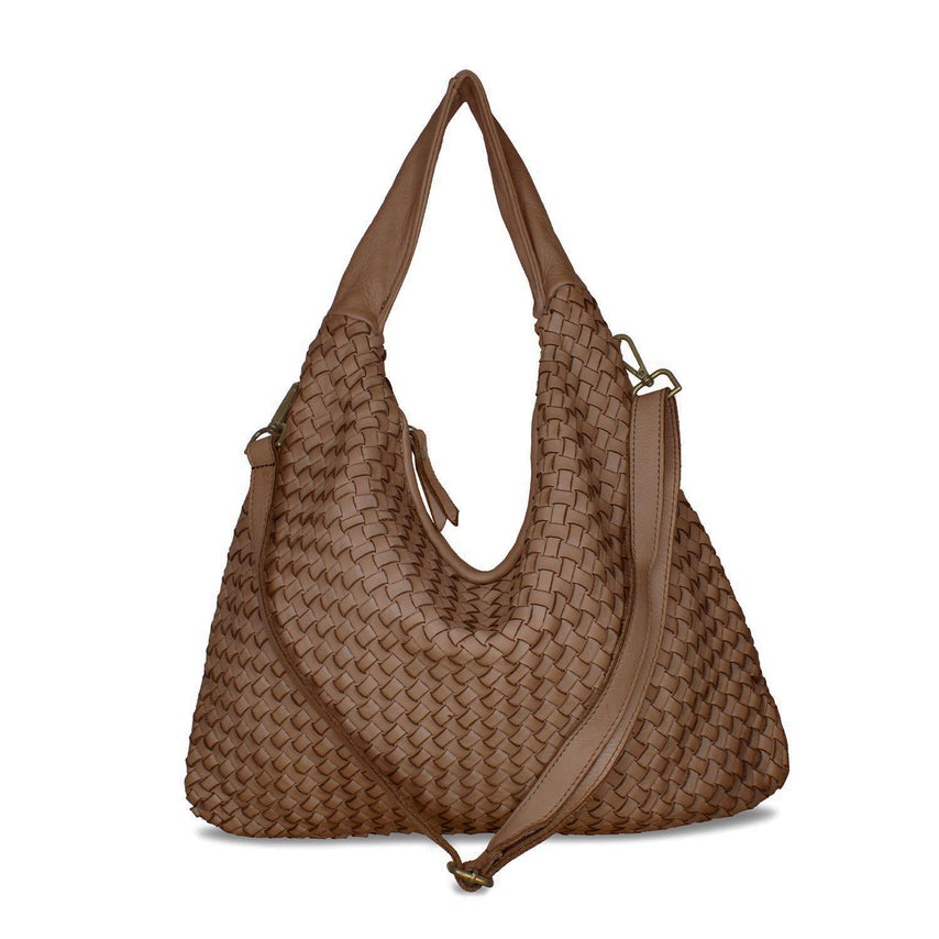 Blythe: Taupe Weave Leather Bags Sole Bliss Taupe Weave Leather