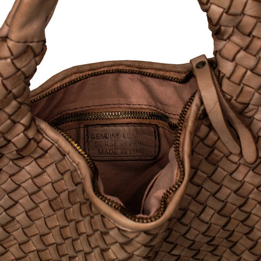 Blythe: Taupe Weave Leather Bags Sole Bliss Taupe Weave Leather