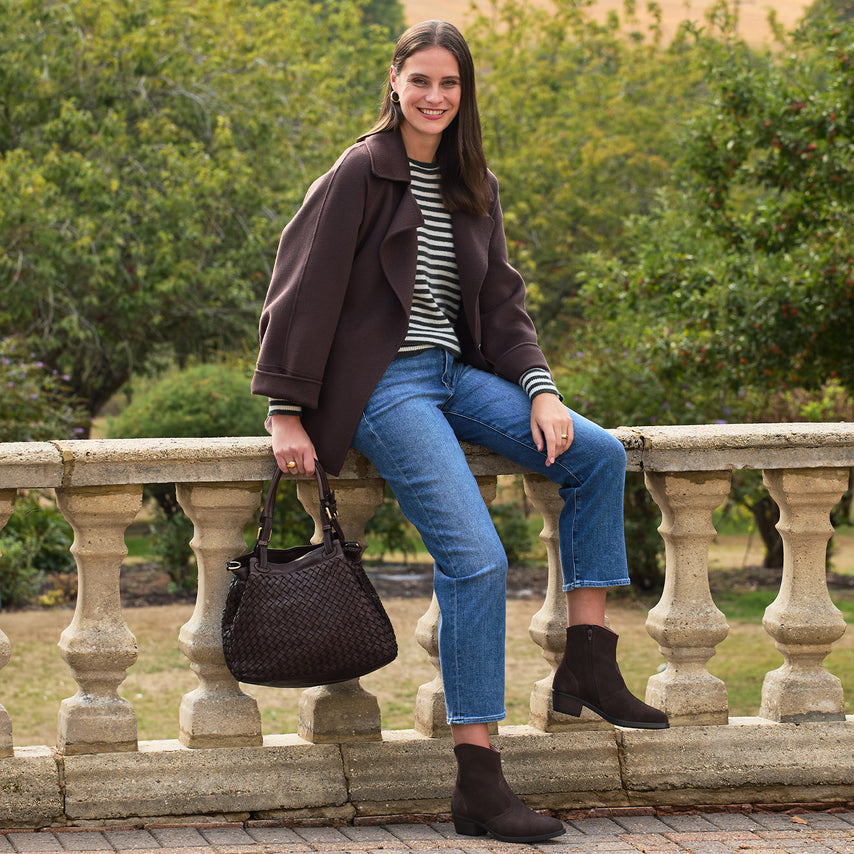 Blaire: Chocolate Brown Weave Leather Bags Sole Bliss Chocolate Weave Leather