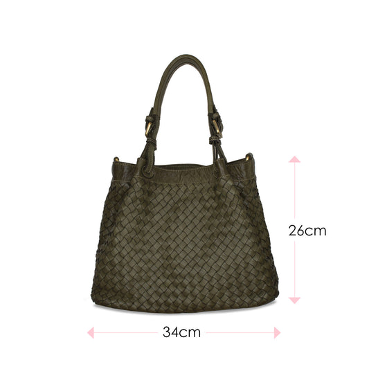Blaire: Forest Green Weave Leather Bags Sole Bliss Forest Green Weave Leather