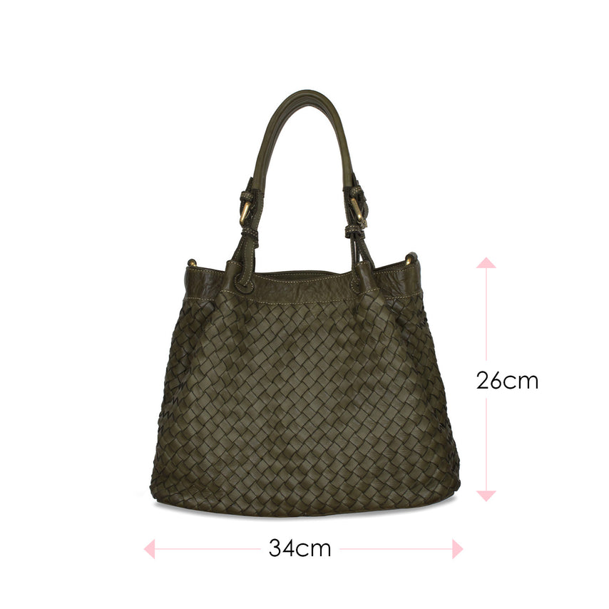 Blaire: Forest Green Weave Leather Bags Sole Bliss Forest Green Weave Leather
