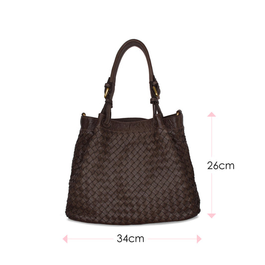 Blaire: Chocolate Brown Weave Leather Bags Sole Bliss Chocolate Weave Leather