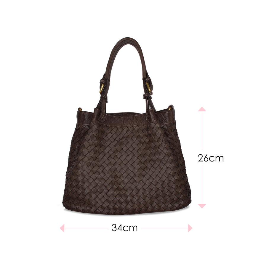 Blaire: Chocolate Brown Weave Leather Bags Sole Bliss Chocolate Weave Leather