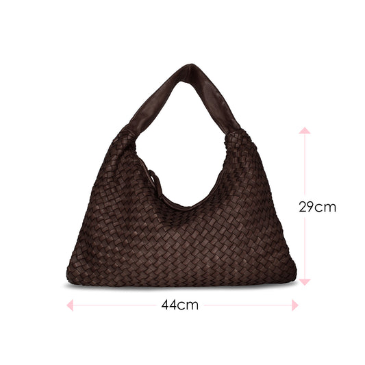 Blythe: Chocolate Brown Weave Leather Bags Sole Bliss Chocolate Weave Leather
