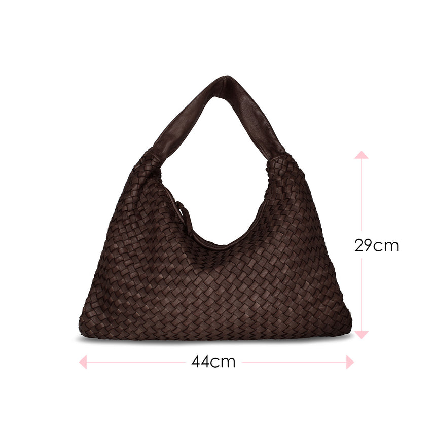 Blythe: Chocolate Brown Weave Leather Bags Sole Bliss Chocolate Weave Leather