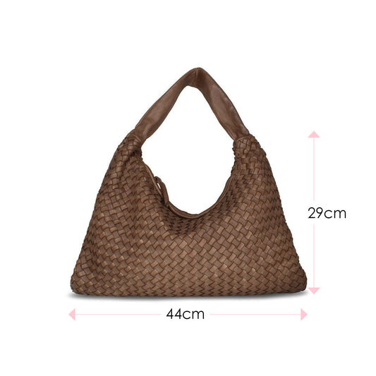 Blythe: Taupe Weave Leather Bags Sole Bliss Taupe Weave Leather