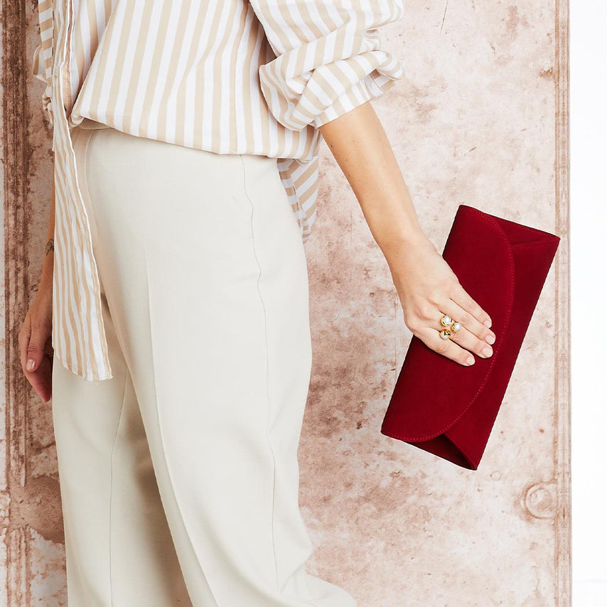 Jenna: Cherry Red Suede Bags Sole Bliss