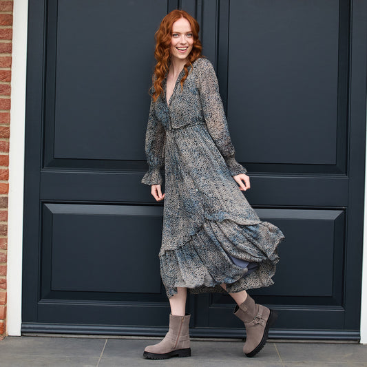 Indie: Taupe Suede & Gunmetal Boots Sole Bliss