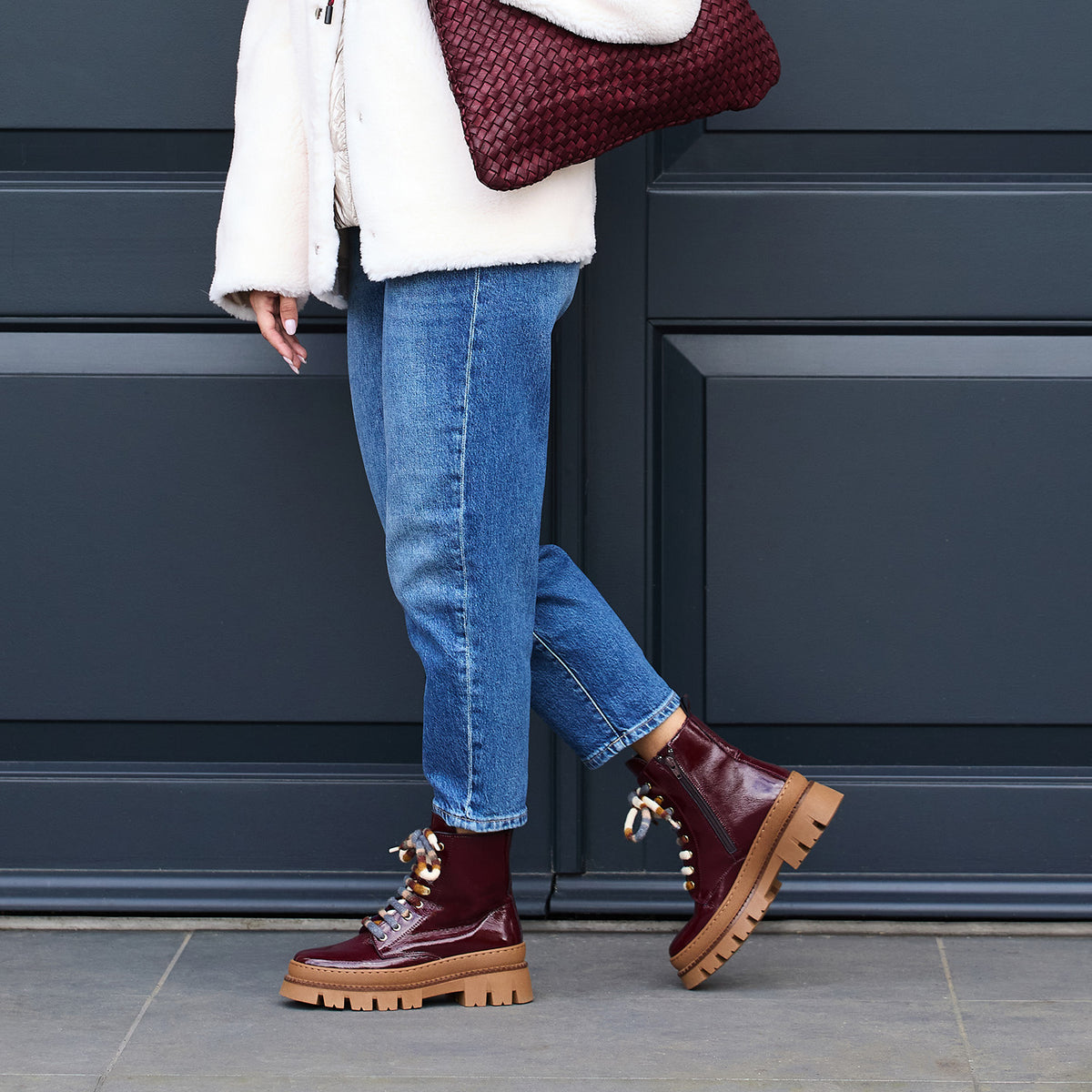 Fjord: Bordeau Patent Boots Sole Bliss