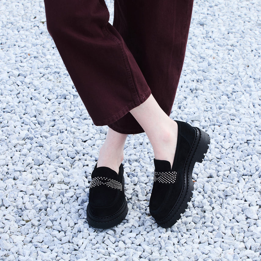 Fitz: Black Suede & Studs Shoes Sole Bliss