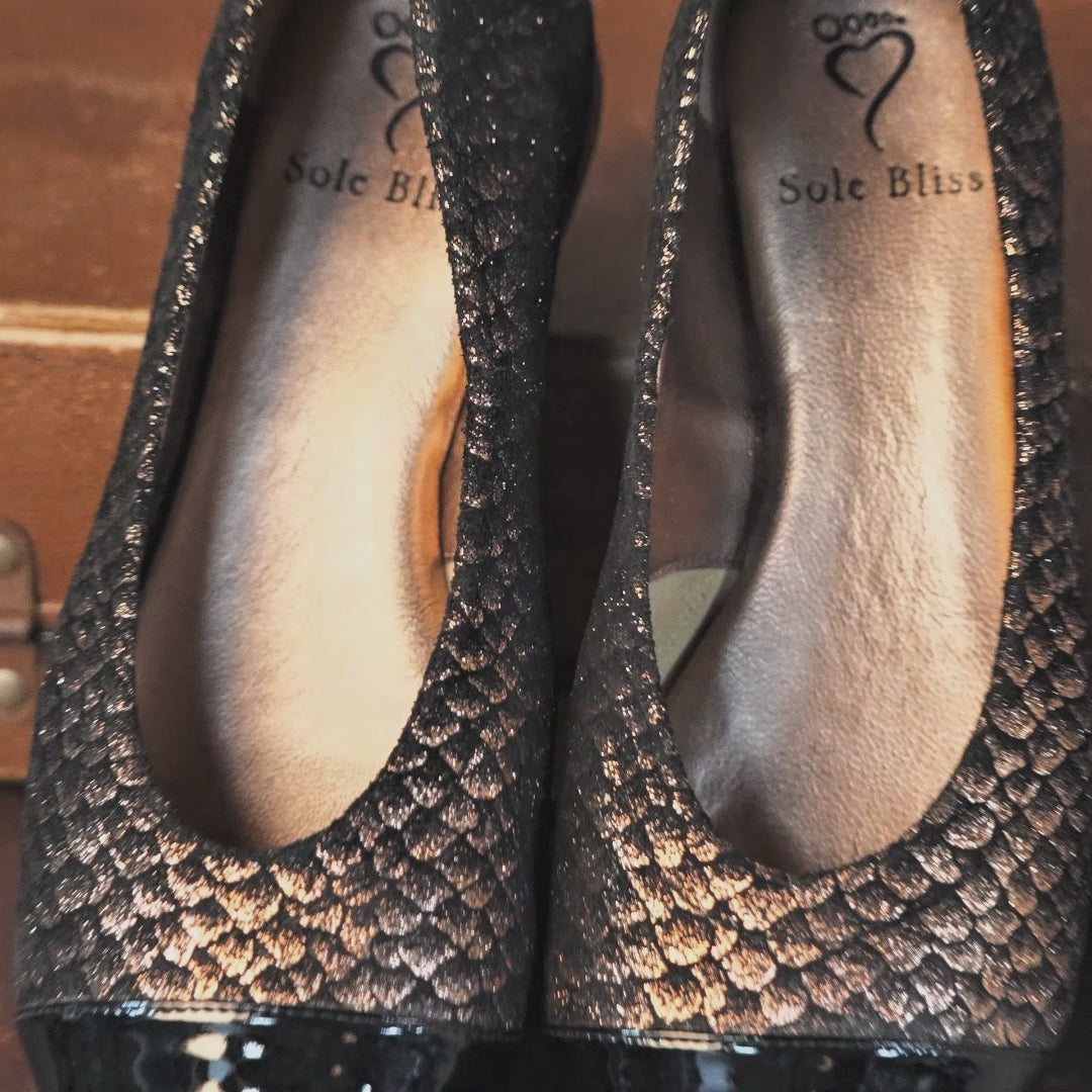 Luna: Metallic Suede & Black Patent