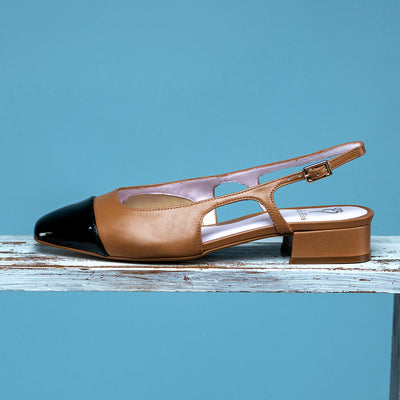 Farrah: Tan Leather & Black Patent Shoes Sole Bliss