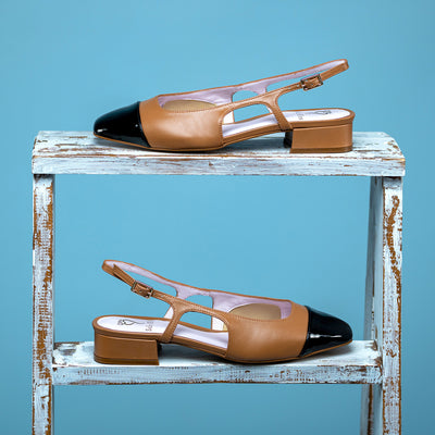 Farrah: Tan Leather & Black Patent Shoes Sole Bliss