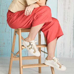 Sprint: White Leather & Raffia Shoes Sole Bliss