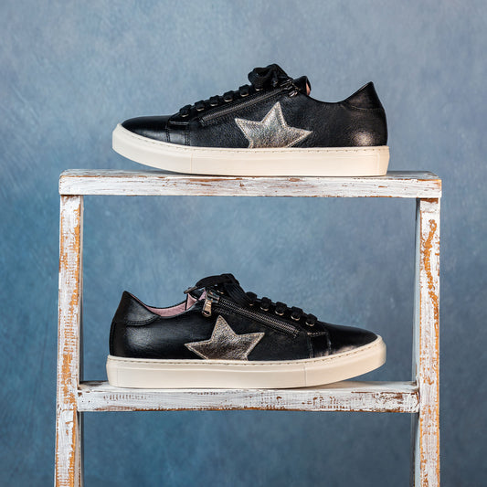 Starlight: Black Leather & Metallic Shoes Sole Bliss