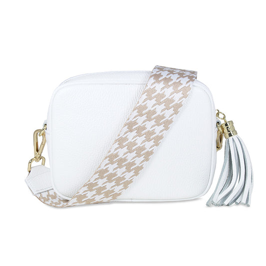 Coco: White Leather & Gold Houndstooth Bags Sole Bliss