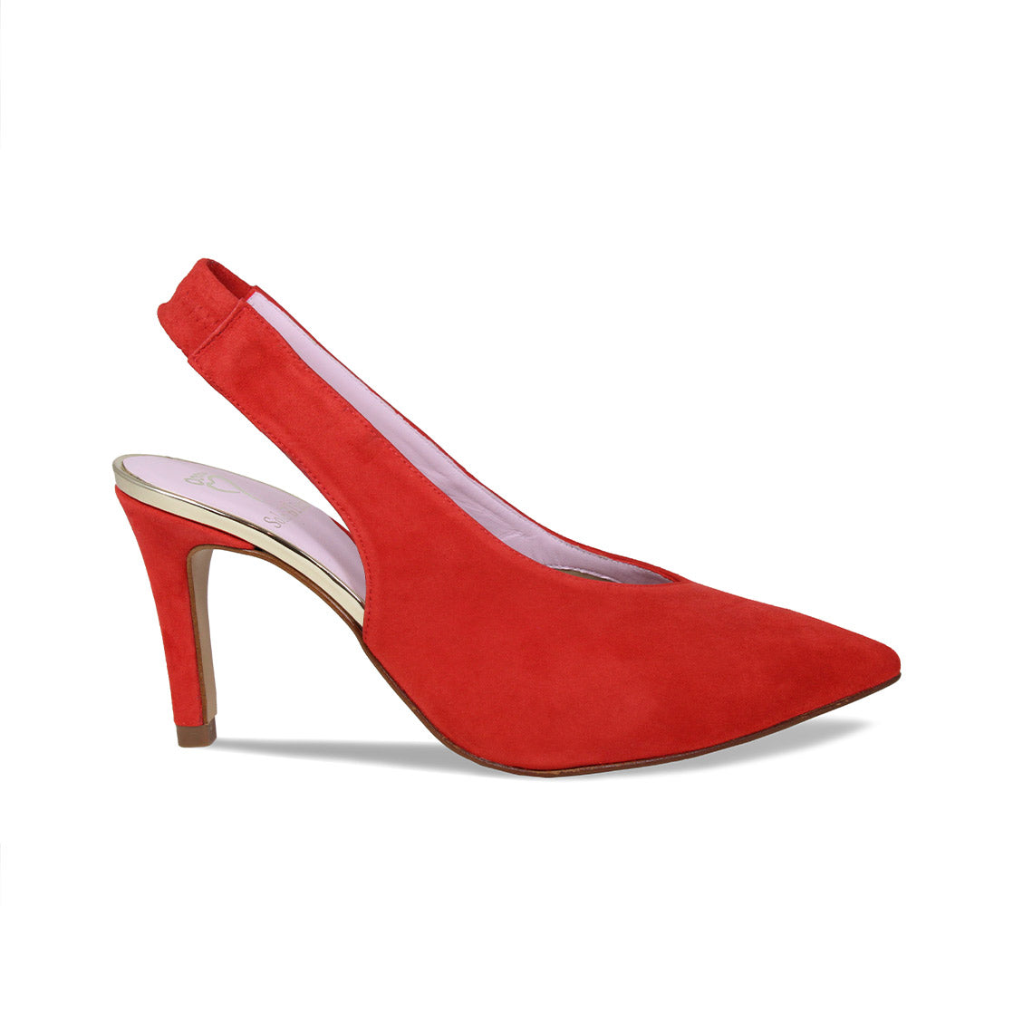 Elsa: Coral Red Suede - Comfortable Sling-Back Heels | Sole Bliss