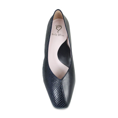 Florence: Navy Leather & Snake bunion Shoes Sole Bliss