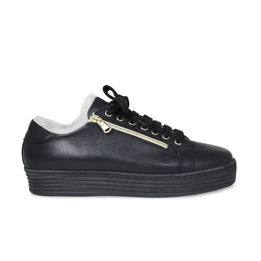 Halo: Black Leather & Shearling Shoes Sole Bliss