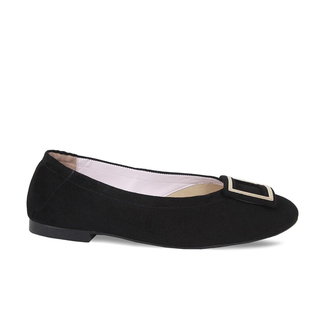 Black Suede Ballet Flat with Buckle