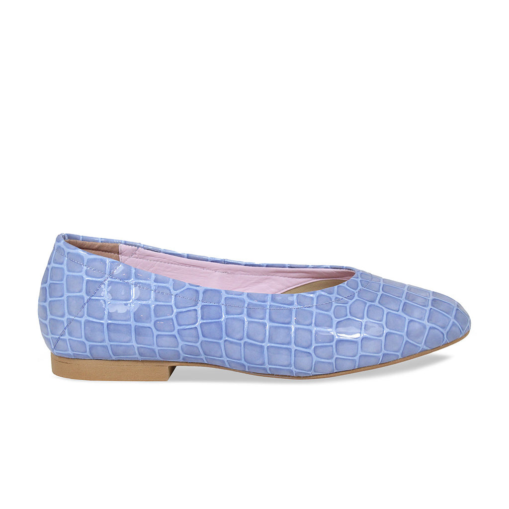 Luna: Pale Blue Croc Leather - Ballet Flats for Wide Feet | Sole Bliss