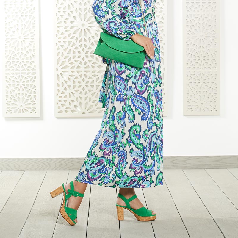 RubyCork Emerald Suede Summer Platforms for Wide Feet Sole Bliss