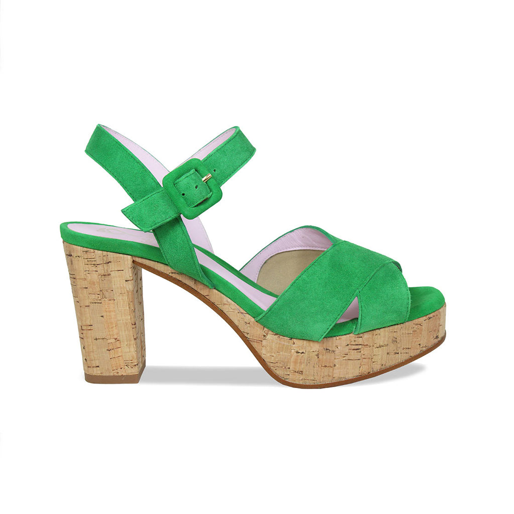 Ruby-Cork: Emerald Suede - Summer Platforms for Wide Feet | Sole Bliss