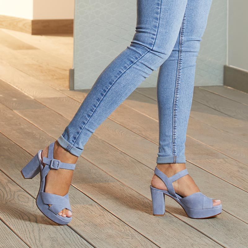 Ruby Sky Blue Suede Wide Platform Heels for Bunions Sole Bliss