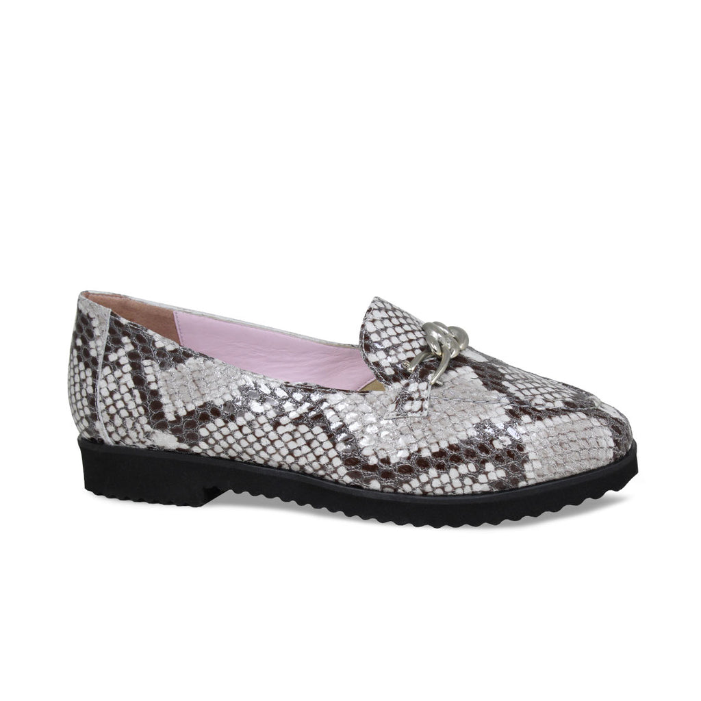 Tamara: Pale Grey Snake - Loafers for Wide Feet & Bunions | Sole Bliss